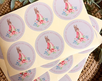 Personalised Floral Peter Rabbit Themed Sticker Labels | Birthday | Christening |  Baby Shower | Gift Label | Sticker | Favour