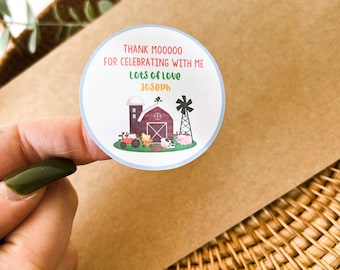 Personalised Farm Stickers | ROUND sticker | Birthday |  Baby Shower  | Celebration  |  Personalised Thank you Stickers | Party Favours
