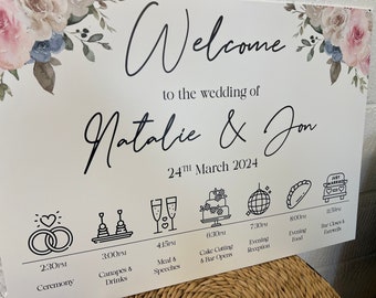 Wedding Sign & order of the day | EVENT Sign | Floral | Welcome Sign | Signage  A1 A2 or A3