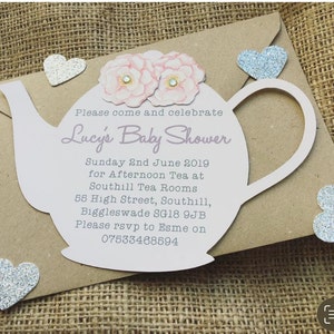 Uitnodiging theepot | Verjaardagsfeestje | Doop | Babyshower | Afternoontea