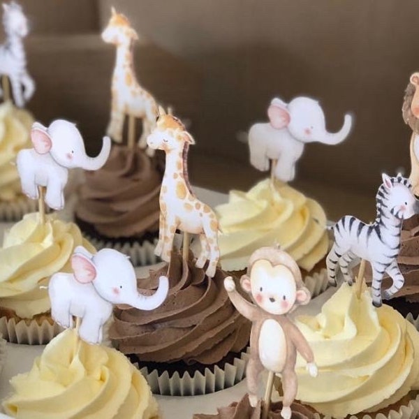 Safari Go Wild Jungle Themed Cupcake Toppers | Dschungel Thema | Babyparty | Geburtstagsparty | Erster Geburtstag | Cake Topper |