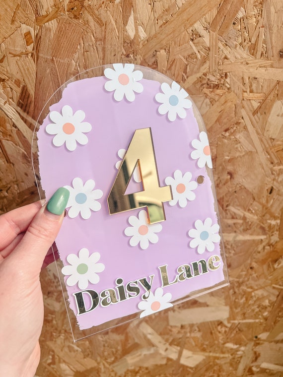 Hand Painted Daisy Power Arch House Door Sign Personalised Scripted House  Sign Acrylic House Sign Flat Vinyl Numbers 