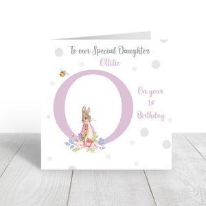 Floral peter Kaninchen rosa Karte Geburtstagskarte Taufe Ostern Namenstag Geburt Grußkarte neues Baby