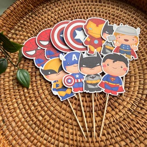 Superhero themed cupcake toppers birthday toppers cake toppers pack of 12 mixed