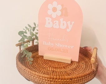 Retro baby shower Sign birthday sign | Acrylic Arch Shape | Table Decoration | Baby Shower Sign | Event Decor | Available Personalised | A5