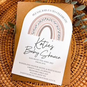 Beige Earth Tones Rainbow Arch Invitations | Birthday | Baby Shower | Naming Day | Christening | Thank you Cards | Boho | Pack of 10