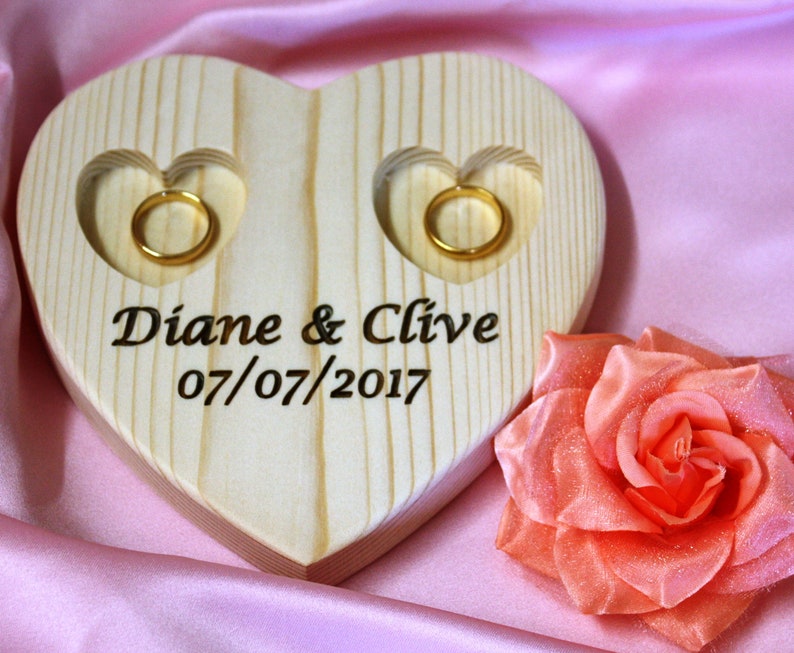 Wooden heart Alternative to a Ring Bearer Pillow or Box. Wedding ring holder Personalised /& engraved