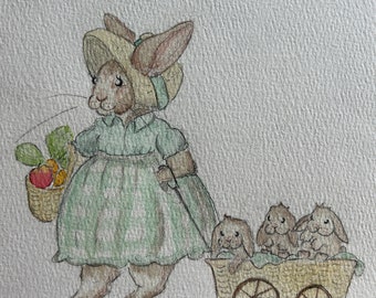 Mamma Bunny, aquarelle originale