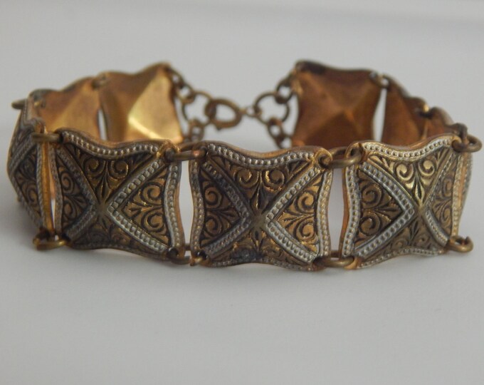 Vintage Damascene Bracelet Made in Spain Panel Link Bracelet Etsy
