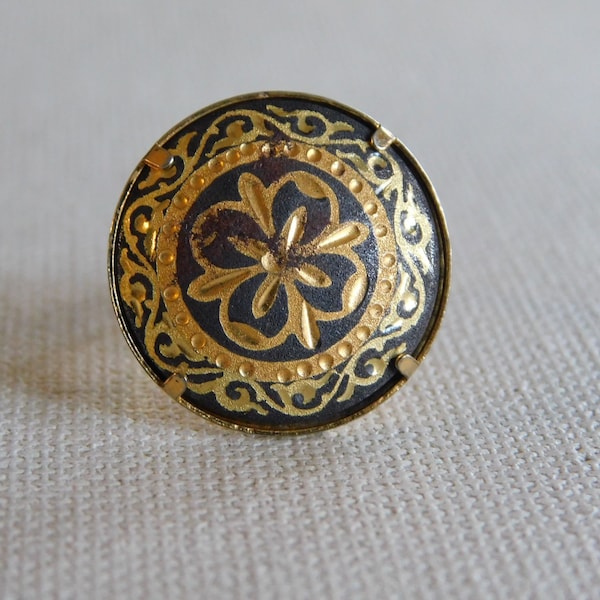 Vintage Gold Black Damascene Adjustable Ring