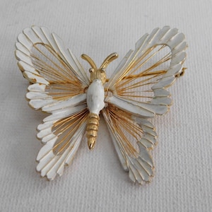 Gold White Enamel Wire Butterfly Brooch