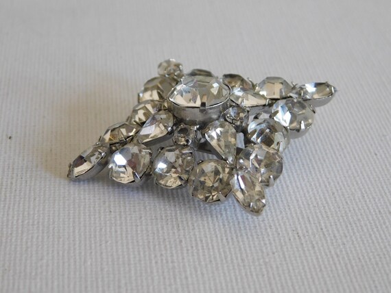 Silver Diamond Shape Clear Rhinestone  Brooch Pin - image 3