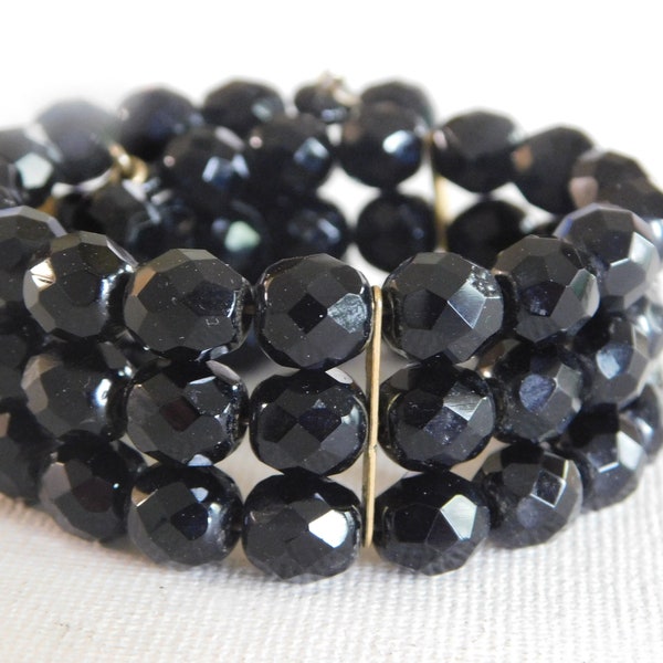 Wide Black Bead Wrap Bracelet Expandable