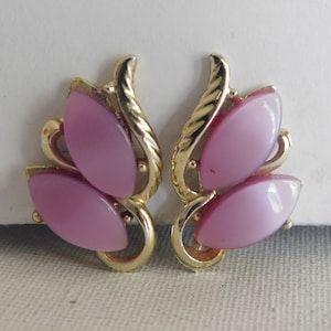 Shiny Gold Purple Plastic Ear Climber Clip On Earrings