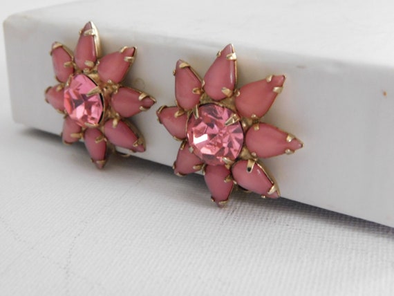 Gold Pink Rhinestone Star Flower Shape Clip On Ea… - image 4