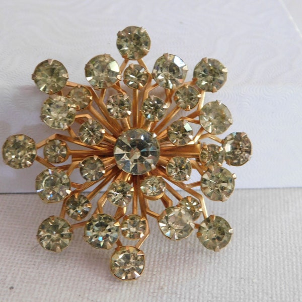 Gold Yellow Rhinestone Flower Brooch Pin