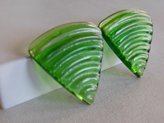 Extra Large Green Upside Down Triangle Stud Earri… - image 4