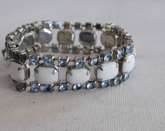 Silver White Blue Rhinestone Bracelet