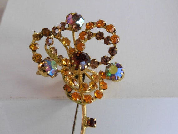 Gold Long Stem Multi Color Rhinestone Orange AB Aurora