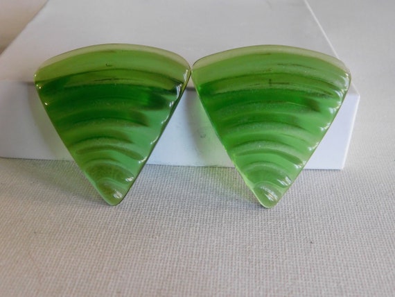 Extra Large Green Upside Down Triangle Stud Earri… - image 1