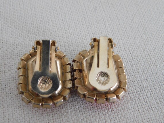 Rounded Rectangle Red Clear Rhinestone Clip On Ea… - image 5