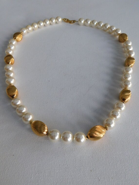 Napier White and Gold Bead Long Necklace Signed - image 6