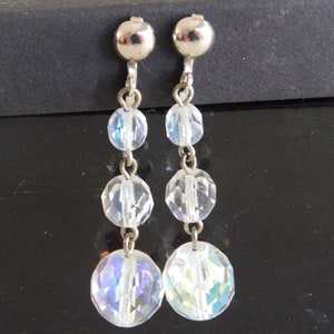 Long Clear Rainbow Bead Dangle Drop Clip On Earrings