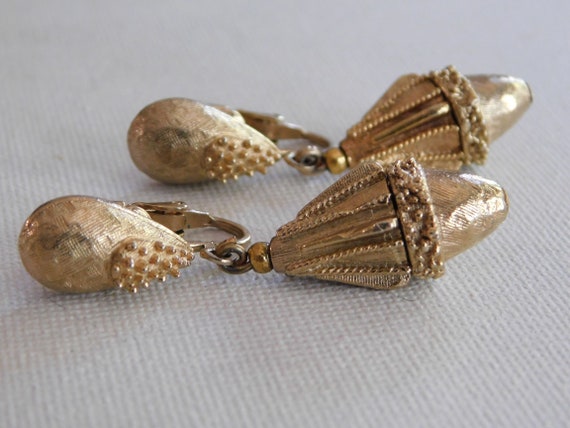 Brushed Gold Dangle Drop Clip On Earrings - image 3