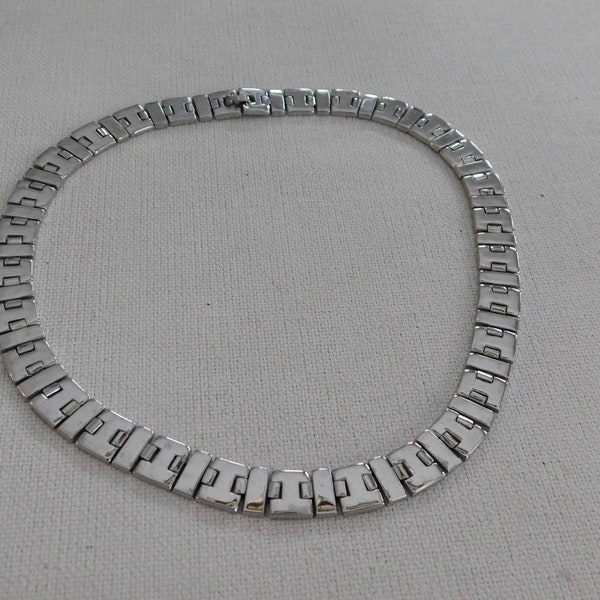 Silver Flat Crown Trifari Choker Necklace