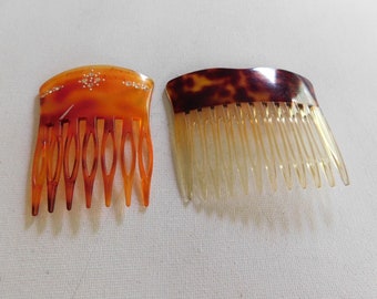 Plastic Hair Comb Lot Two Clear Rhinestone Brown Hair Accessories