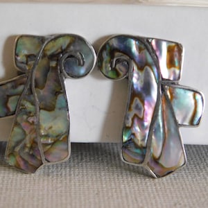 Vintage Abalone Sterling Silver Screw Back Earrings