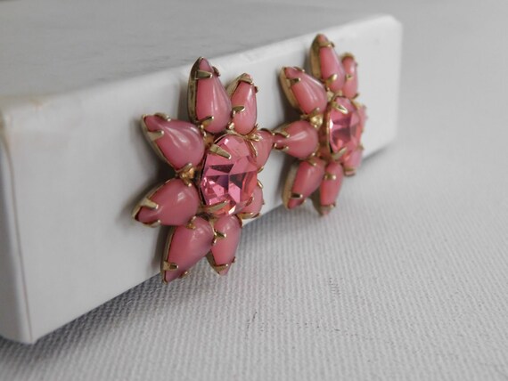 Gold Pink Rhinestone Star Flower Shape Clip On Ea… - image 3