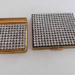 Vintage Gold Clear Rhinestone Cigarette Case Lipstick Compact Matching Set