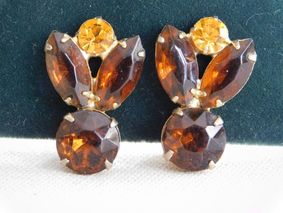 Gold Tone Brown Orange Rhinestone Leaf Ear Climbe… - image 2