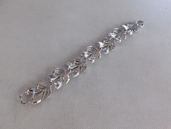 Vintage  Silver White Enamel Leaf  Leaves Bracelet - image 5