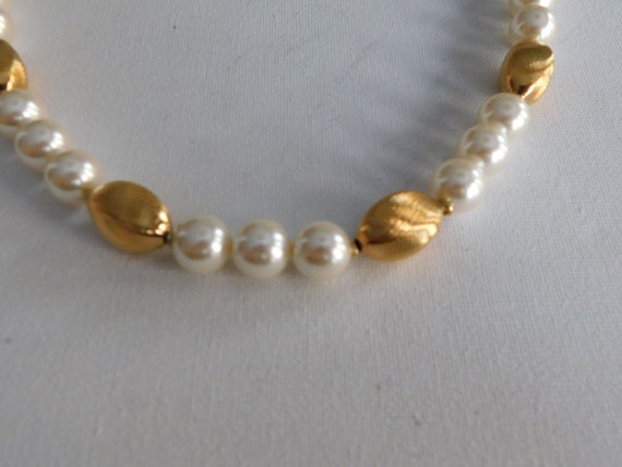 Napier White and Gold Bead Long Necklace Signed - image 4