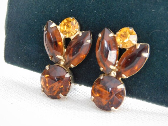Gold Tone Brown Orange Rhinestone Leaf Ear Climbe… - image 5