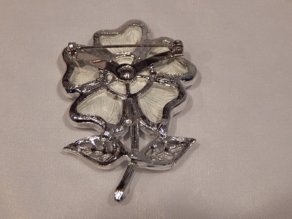 Vintage Silver And White Long Stem Coro Flower Br… - image 6