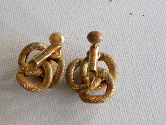 Gold Miriam Haskell Triple Loop Clip On Earrings - image 3