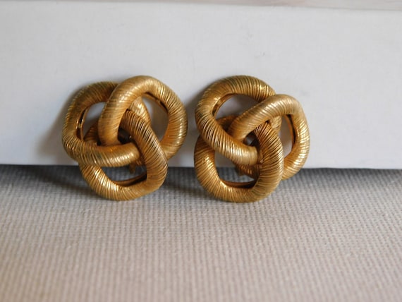 Gold Miriam Haskell Triple Loop Clip On Earrings - image 1