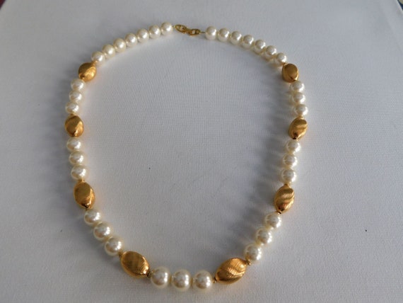 Napier White and Gold Bead Long Necklace Signed - image 5