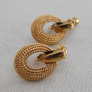 Gold Brushed Dangle Drop Round Screw Clip Back Napier Earrings Signed