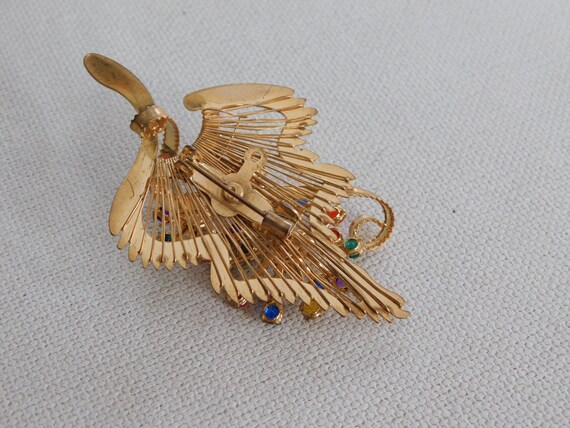 Gold Open Work Multicolor Rhinestone Leaf Brooch - image 5
