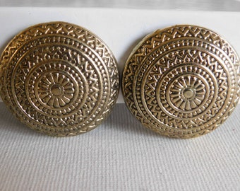 Gold Spiral Large Round Circle Clip On Earrings