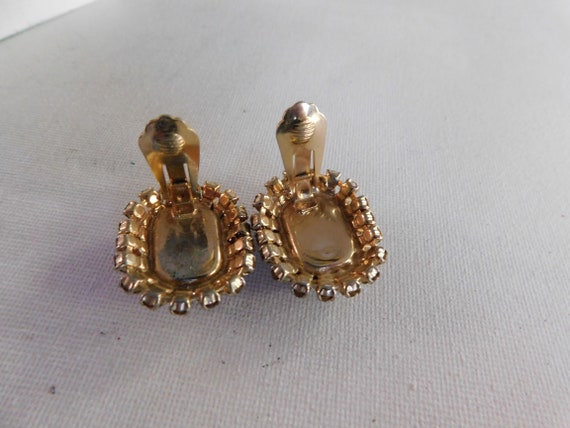 Gold Large Rectangle Orange Brown Rhinestone Clip… - image 4