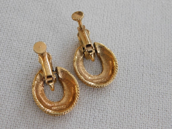 Gold Brushed Dangle Drop Round Screw Clip Back Na… - image 2