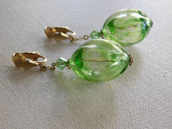 Green Dangle Drop Plastic Oval Translucent Clip O… - image 4