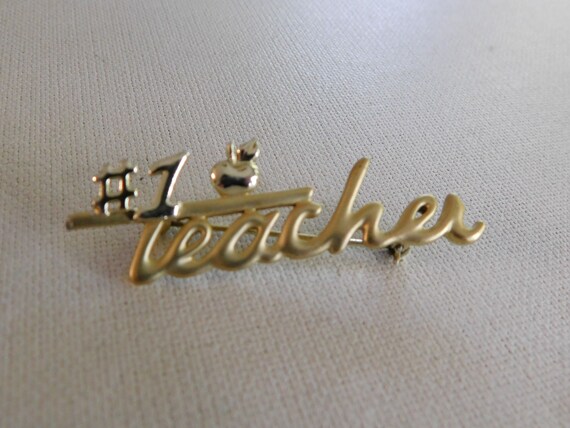 Vintage AJC Brooch  Shiny Matte Gold Tone  Number… - image 1