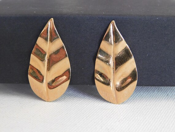Shiny Tall Gold Leaf Earrings Clip On