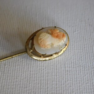 Gold White Pink Carved Cameo Stick Pin